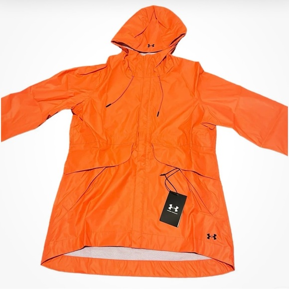 Under Armour NWT Orange Rain Jacket, full zip, with hood. Women’s Small - Picture 3 of 13